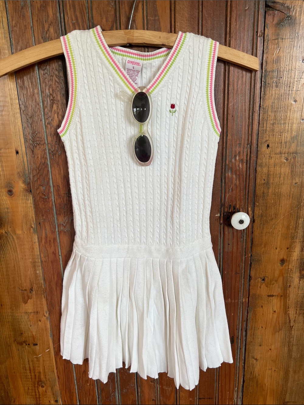 Vintage Gymboree White Cable Knit Sleeveless Tennis Dress Size 5 FREE Sunglasses